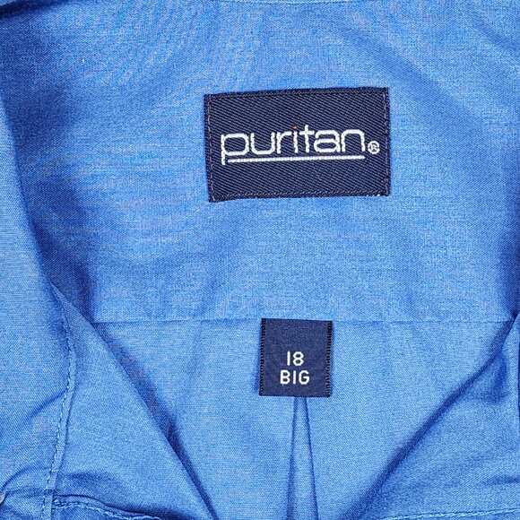 Puritan Button Up Shirt Men's Size 18 Big Blue Short Sleeve Wrinkle Free - Picture 3 of 7